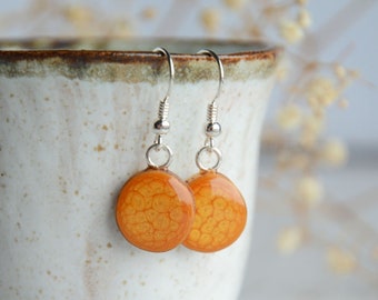 Yellow mustard dangle earrings, Hand painted jewelry, Reclaimed timber and sterling silver, Sunny jewelry