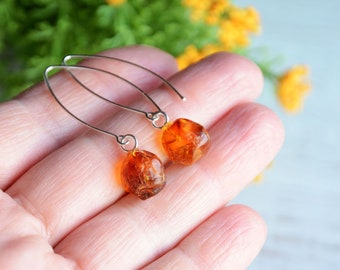 Natural Amber earrings made from untreated nugget and sterling silver, Long Genuine Baltic Amber earrings, Raw amber stone ring adjustable