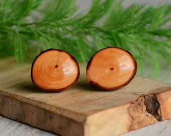 Wooden ear studs, Woodland jewelry, Natural wood jewellery in gift box, Forest gifts, Festival fashion