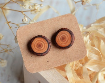 Natural wooden stud earrings, Minimal man stud earring, Organic rustic wood post earrings, Simple mens jewelry