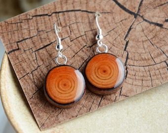 Larch wood earrings, Jewelry made from natural timber and silver, Earthy rough woodland jewelry, Forest lover gifts