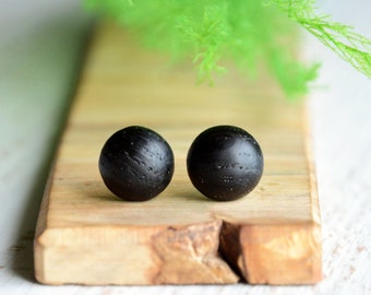 Black oak wood studs, Matte black men's earrings, Simple wooden post earrings, Minimalist bog oak post ear studs for men, Unisex design