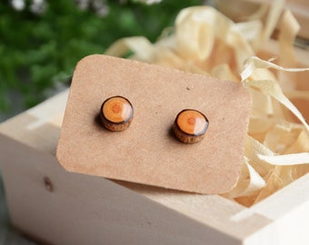 Little tiny wood studs made of sterling silver and reclaimed timber, Miniature wooden ear studs, Simple wood studs, Eco jewelry