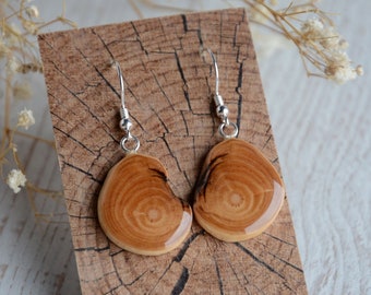 Irregular organic wood earrings, Jewelry made from natural timber and silver, Earthy rough woodland jewelry, Forest lover gifts