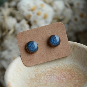 Dark shades of blue stud earrings, Hand painted wooden ear studs, Unique jewelry image 4