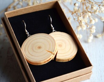 Statement wood earrings - Natural dangle earrings - Organic wood jewelry - Woodland forest gift ideas - Wild natural Free spirit jewelry