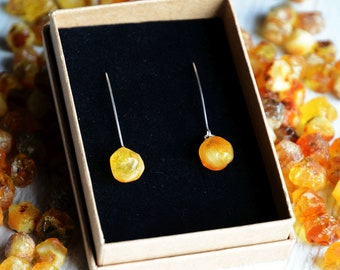 Natural Amber earrings made from untreated nugget and sterling silver, Long Genuine Baltic Amber earrings, Raw amber stone ring adjustable