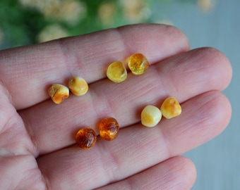 Natural amber stud earrings, Raw amber nugget earrings, Honey Baltic amber studs, Sterling silver amber stone earrings