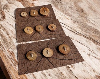 Natural wood buttons set of 3, decorative wooden buttons with 2 holes, reclaimed wood slice button mix