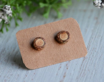 Minimalistic earthy earrings, Organic wood stud earring, Raw wooden studs, Natural wood jewelry made by nature, Rustic mens earrings