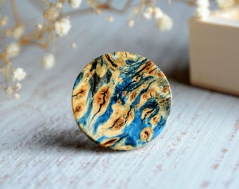 Statement blue ring - Inspired by Blue Planet - Adjustable size Sterling silver ring - Gift made of wood for Cosmos lover