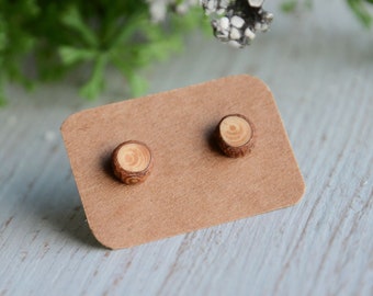 Unisex wood studs, Wooden earrings made natural tree branch, Small studs mens earrings, Sustainable wood jewelry