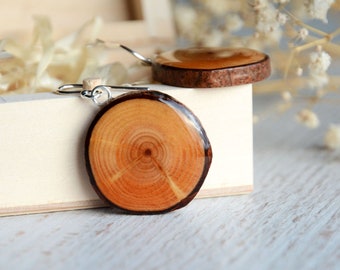 Large woodland earrings - XL wooden dangle earrings - Reclaimed earthy wood jewelry for nature lovers