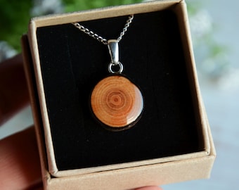 Wooden pendant, Natural raw wood pendant necklace, Rich grain wood, tree branch jewelry sterling silver 925 wood pendant necklace