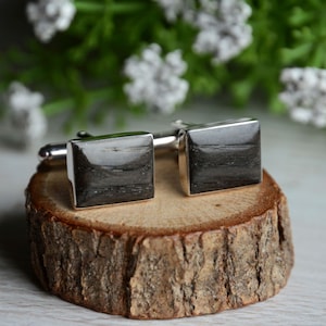 Black wood rectangular cufflinks, Black oak cuff links, Wooden accessories for elegant men, Forester gift, Anniversary gifts for him