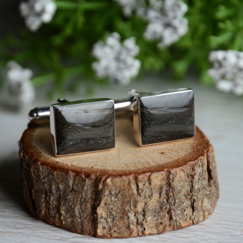 Black rectangular cuff links, Black oak cufflinks, Wooden accessories for elegant men, Forester gift, Anniversary gifts outlets for him