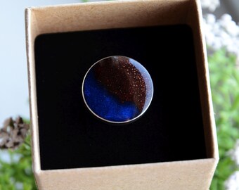 Dark blue round gem ring, Blue resin ring, Adjustable size ring, Magic jewelry, 5th anniversary gift