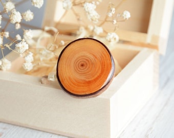 Statement woodland ring - Sterling silver ring with natural wooden gem - Rich grain wood ring - Gift made of wood for her