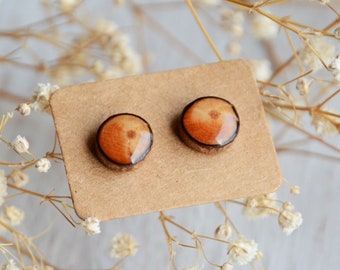 Reclaimed wood earrings, Forest wooden ear studs for nature lover, Earthy natural rustic jewelry made from recycled tree