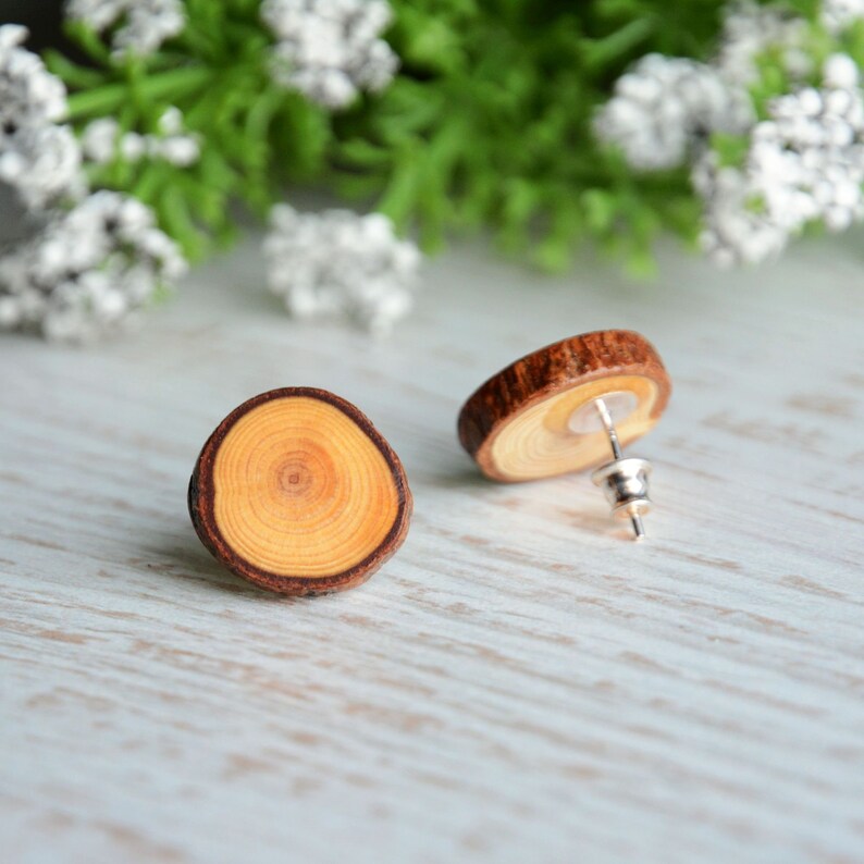 Large Wooden Stud Earrings Made of Reclaimed Larch Tree Etsy