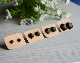 Black diamonds inspired earrings, Forest diamonds studs, Black wood ear studs, Black bog oak wood jewelry, Chic classy black jewelry