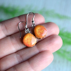 Sunny orange dangle earrings, Desert inspired earrings, Hand painted jewelry, Reclaimed timber and sterling silver, Abstract jewellery image 4
