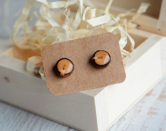 Simple wood stud earrings made from upcycled timber and sterling silver, Naturalist jewelry, Woodland forest gift, Neutral unisex jewelry