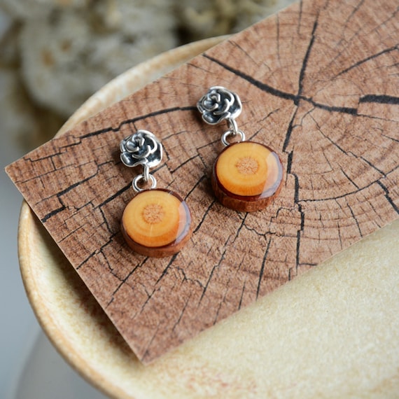 Buy Wooden Dangle Earrings Simple and Natural Sterling Silver Wire Earrings Earth Tones Jewelry Handmade From Reclaimed Wood Forest Gift Online in India Etsy