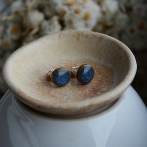 Dark shades of blue stud earrings, Hand painted wooden ear studs, Unique jewelry image 3