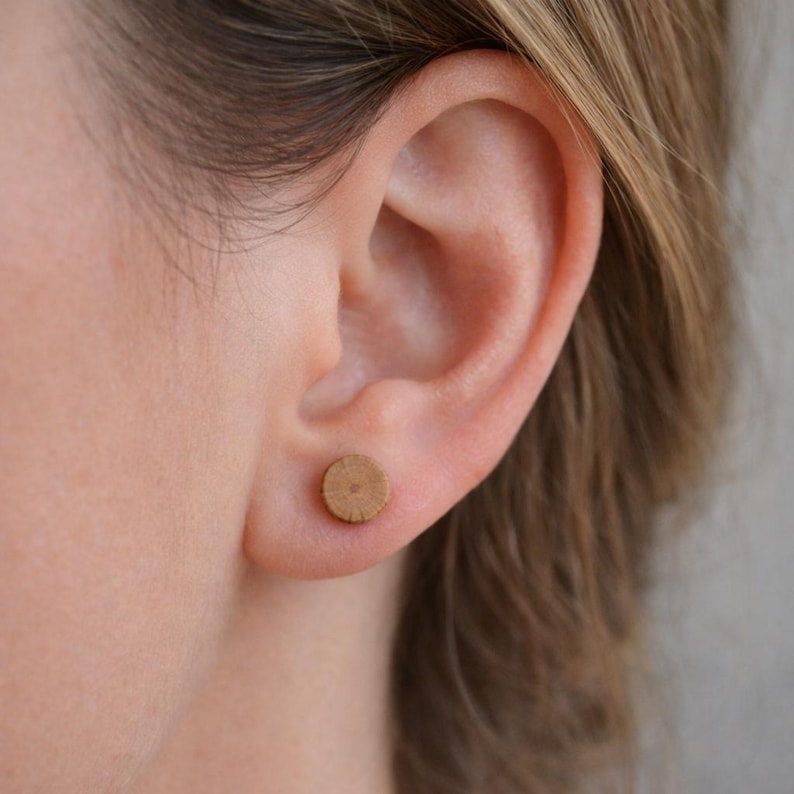 Natürliche Buchenholz Ohrstecker mit Sterling Silber Stecker, Minimal Ohrstecker, Erdfarben Schmuck, Bio Förster Geschenk Bild 2