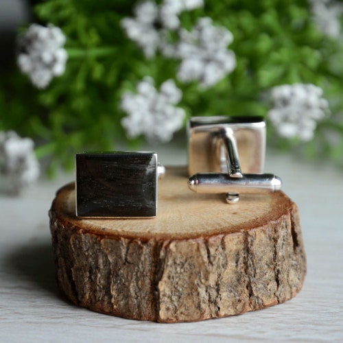 Black rectangular cuff links, Black oak cufflinks, Wooden accessories for elegant men, Forester gift, Anniversary gifts outlets for him