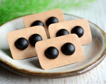 Black stud earrings, Oak wood ear studs, Matte black men's earrings, Simple wooden post earrings, Nickel free earrings, Unisex design