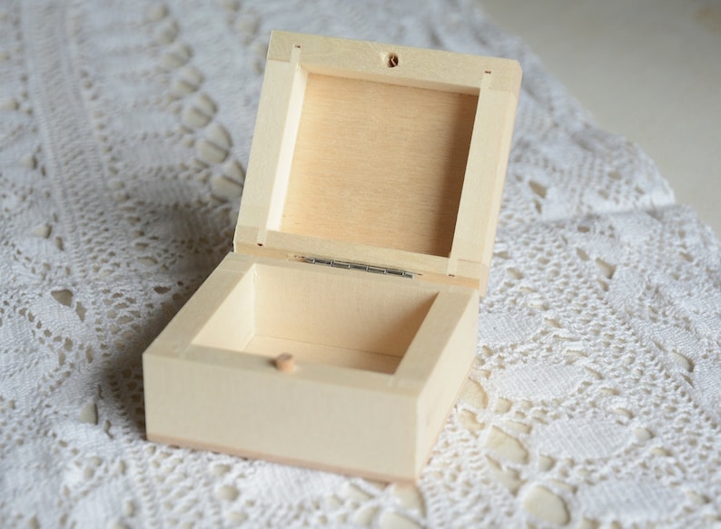 Small Wooden Box Natural Unfinished Wood Plain Hinged Jewelry Diy Blank Little