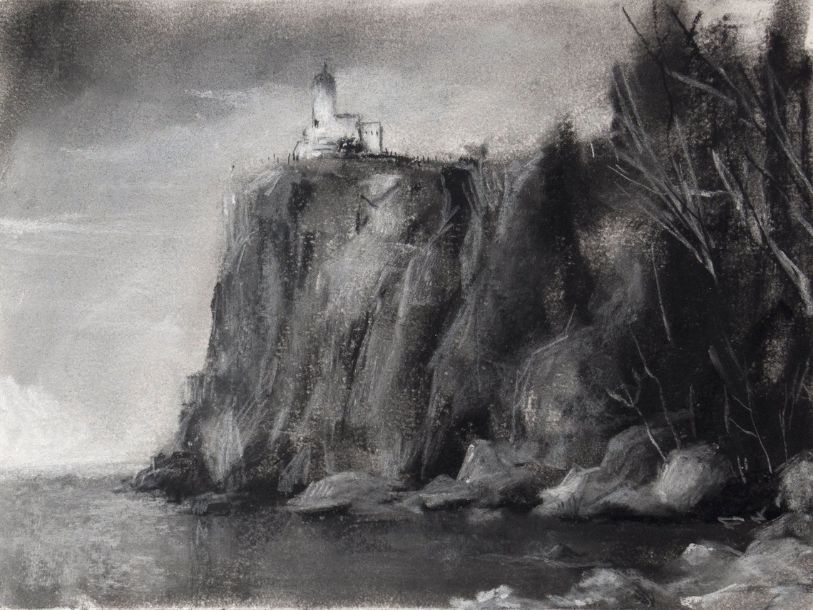 Charcoal and Pastel Drawing 6x8 in ORIGINAL ART Seascape Etsy