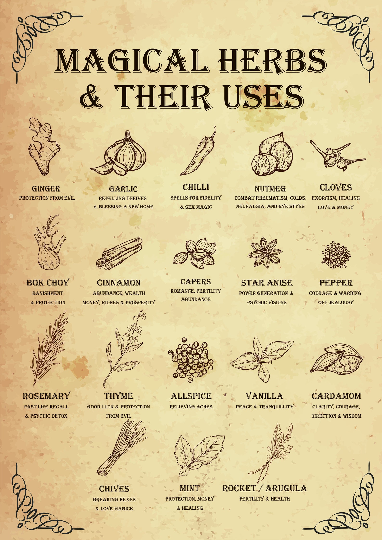 Magical Herbs and their uses witchy poster witchcraft Etsy