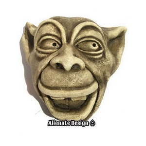 Wall hanging Gargoyle ...&quot;Monkey Chops&quot; ...Stone wall plaque for indoors or for the garden
