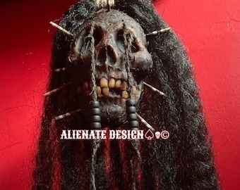 SHRUNKEN HEAD SKULL Tsantsa. Skull. Jivaro. Headhunter. Trophy skull. Replica. Prop. Horror. Halloween. Voodoo. Tiki. Hot rod.. Custom car .