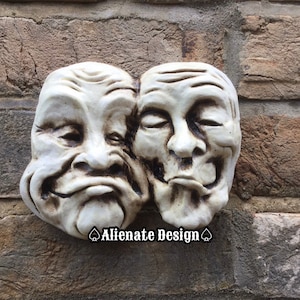 Small Gargoyle faces wall plaque “MOAN  AND GROAN” Stone wall plaque/mask for indoors or for the garden