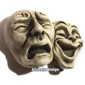 Gargoyles &quot;TRAGEDY AND COMEDY&quot;  Faces ..Stone wall plaque/mask for indoors or for the garden
