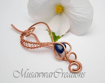 Copper hair bun holder ,Wire Wrapped Hair bun holder, Lapis Lazuli Hair Brooch, Handmade Wire Wrapped hair bun Jewelry,