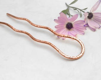 Horquilla de cobre martillado para el cabello: soporte para moño en forma de U de calibre grueso