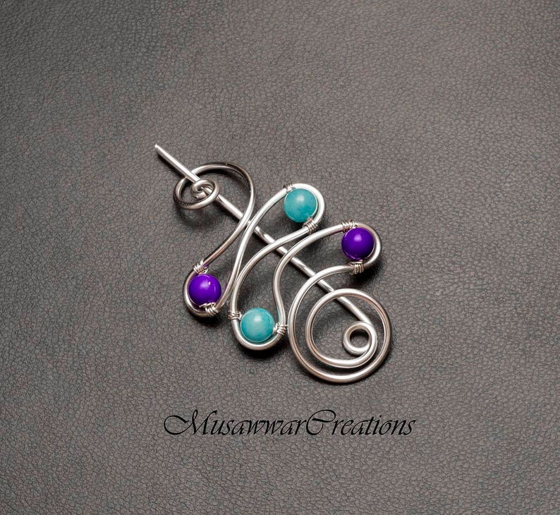 blue and purple stone shawl pin Silver shawl pin Valentine/'s gift for her, sweater brooch,silver plated scarf brooch