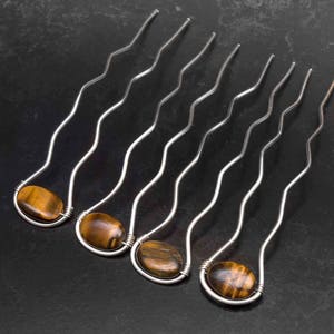 4 Hair pins,Bun Pins,Hair fork,Hair Bun Pins,Hair Clip, hair fork with Tiger eye gemstone hair pins.