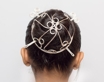 Spiral design silver-plated copperhair bun cage ,hair bun holder,s, hair bun holder, Made to order.