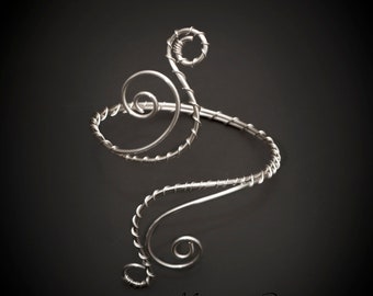 Silver Armarmcuff , swirl design upper arm cuff ,silver plated copper armband , Arm Cuff jewellery,