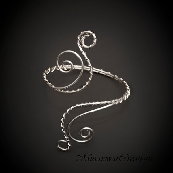 Silver Armarmcuff , swirl design upper arm cuff ,silver plated copper armband , Arm Cuff jewellery,