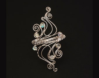 Silver Plated Arm Cuff: Swirl Design with Swarovski Crystals
