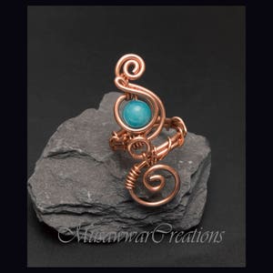 Wire wrapped  copper adjustable ring ,Blue quartz copper ring, wire wrapped copper ring .
