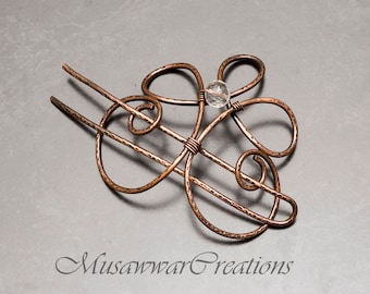 Celtic Spiral copper bun holder ,textured hair bun holder,heavy duty copper  wire hair bun holder, hair bun slide,