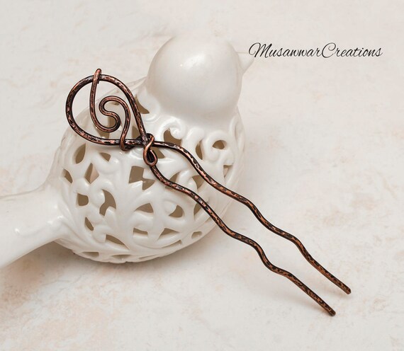 Hammered Copper Hair Slide – Antique Finish Bun Fork  display picture 3